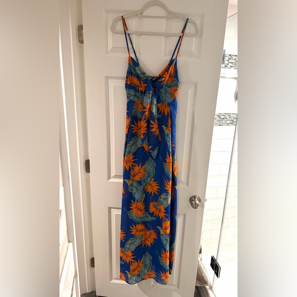 Forever 21 Blue and Orange Leaf Flowy Long Maxi Dress